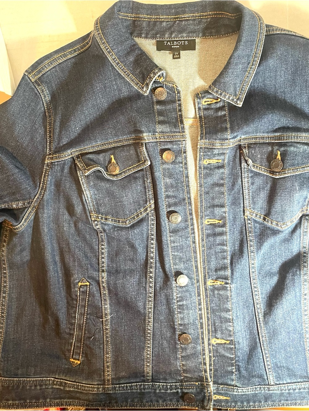 Talbots Dark Wash Denim Jacket Size 2X Classic Stretch Jean Jacket - Picture 12 of 12